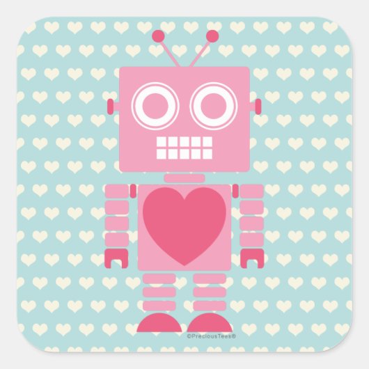 Cute Girly Robot Vierkante Sticker (Voorkant)