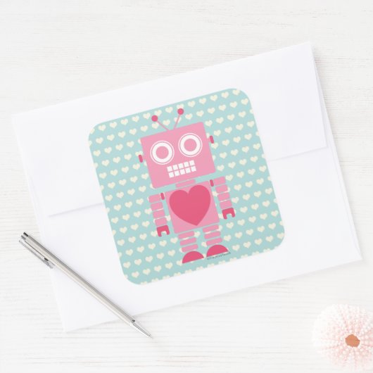 Cute Girly Robot Vierkante Sticker (Envelop)