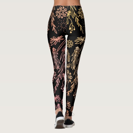 Cute Girly Roos Gold Floral handtekening Leggings (Achterkant)