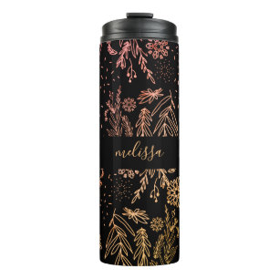 Cute Girly Roos Gold Floral handtekening Thermosbeker