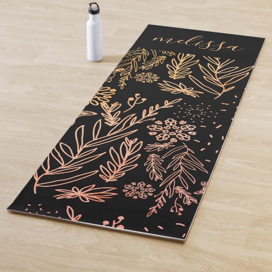 Cute Girly Roos Gold Floral Monogram Yogamat (In situ)