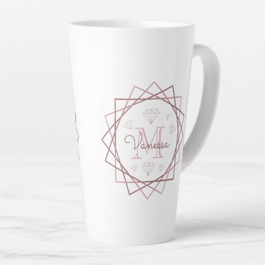 Cute Girly Roos Gold Monogram Geometric Latte Mok (Rechterhoek)