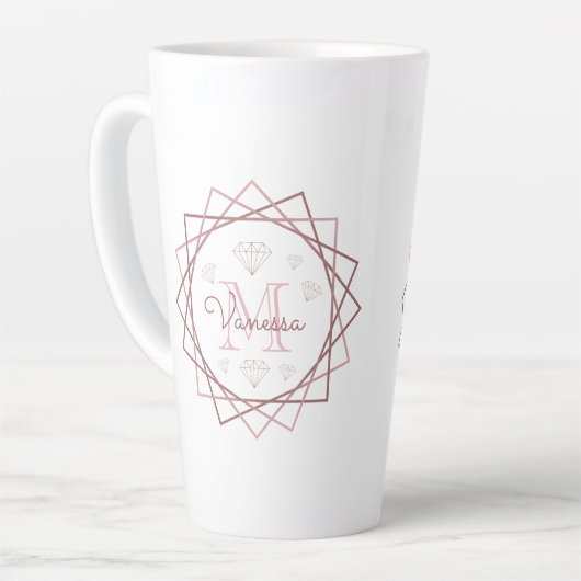 Cute Girly Roos Gold Monogram Geometric Latte Mok (Linkerhoek)