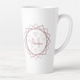 Cute Girly Roos Gold Monogram Geometric Latte Mok