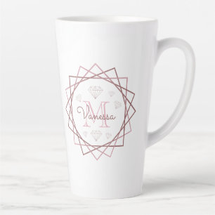 Cute Girly Roos Gold Monogram Geometric Latte Mok
