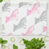 Cute girly roze grijze waterverf chihuahua patroon theedoek (Gevouwen)