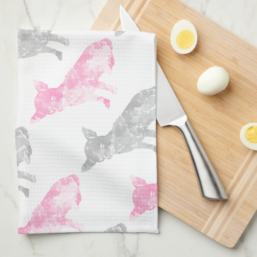 Cute girly roze grijze waterverf chihuahua patroon theedoek (Quarter Fold)