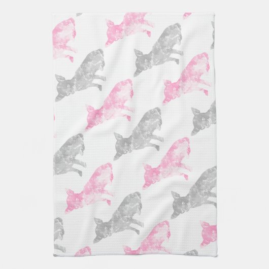 Cute girly roze grijze waterverf chihuahua patroon theedoek (Verticaal)