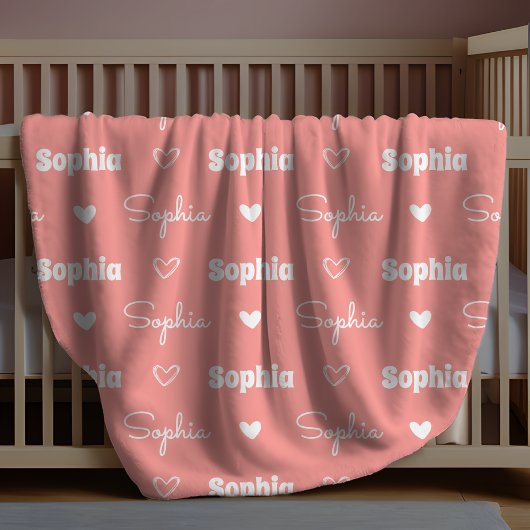 Cute girly rust pink repeating name monogram fleece deken