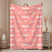 Cute girly rust pink repeating name monogram fleece deken