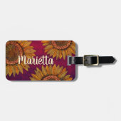Cute Girly Rustic Boho Burgundy Paarse Sunflower Bagagelabel (Voorkant horizontaal)