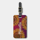 Cute Girly Rustic Boho Burgundy Paarse Sunflower Bagagelabel (Voorkant verticaal)