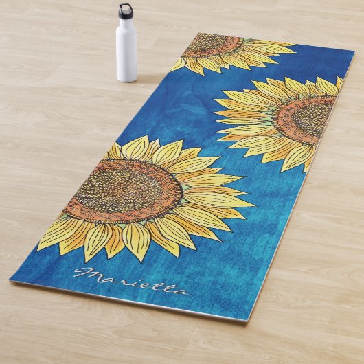 Cute Girly Rustic Boho Sunflower Art, gepersonalis Yogamat (In situ)