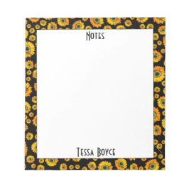 Cute Girly Rustic Yellow Sunflower Monogrammed Notitieblok