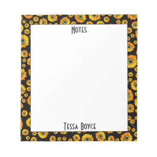 Cute Girly Rustic Yellow Sunflower Monogrammed Notitieblok