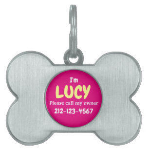 Cute Girly Silver Bone Shaped Hot Pink Gepersonali Huisdieren Naamplaatje