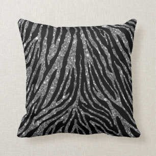 Cute Girly Silver Faux Glitter Zebra Black Patroon Kussen