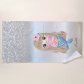 Cute Girly Silver Glitter Bokeh Mermaid Star Strandlaken (Voorkant)