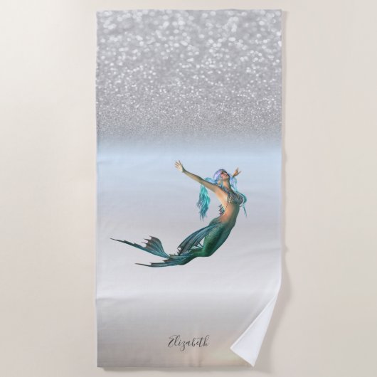 Cute Girly Silver Glitter Bokeh Mermaid Strandlaken (Voorkant)