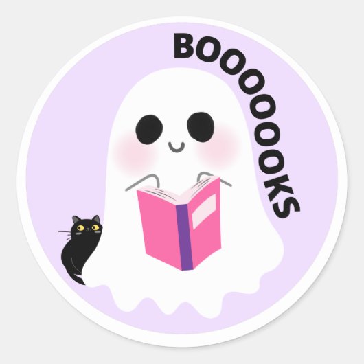 Cute girly spooky black cat-leesboeken ronde sticker (Voorkant)