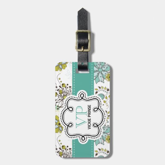 Cute Girly Spring Floral Specialized Initialen Bagagelabel (Voorkant verticaal)