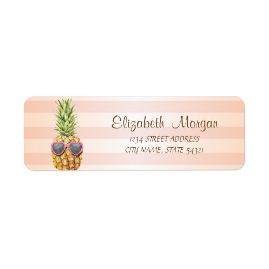 Cute Girly Striped, Cool Pineapple Etiket (Voorkant)