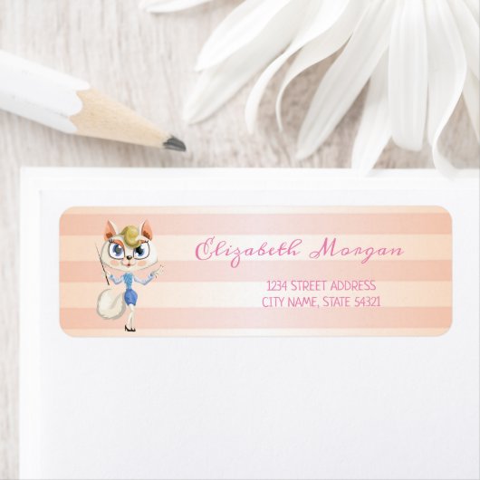 Cute Girly Striped, Kat Address Label (Insitu)