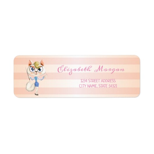 Cute Girly Striped, Kat Address Label (Voorkant)