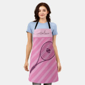 Cute Girly Striped Pink Tennis Theme Girl's Name Schort (Gedragen)