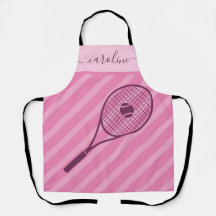 Cute Girly Striped Pink Tennis Theme Girl's Name