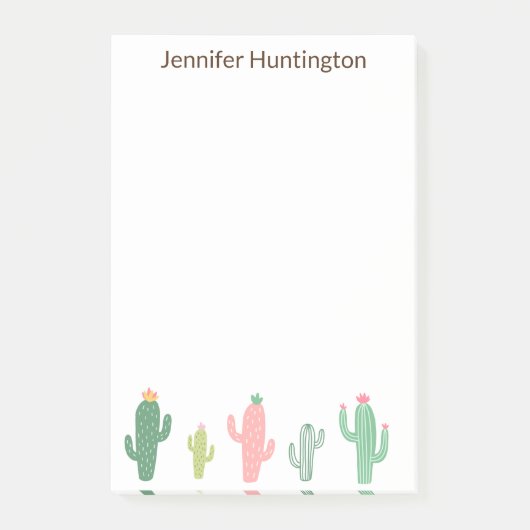 Cute Girly Succulent Cactus Personalized Post-it® Notes (Voorkant)