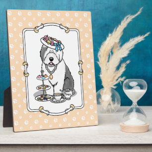 Cute Girly Tea Party Old English Sheepdog (grijs 1 Fotoplaat