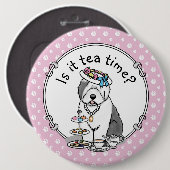 Cute Girly Tea Party Old English Sheepdog (grijs 1 Ronde Button 6,0 Cm (Voorkant /achterkant)