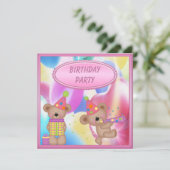 Cute Girly Teddy Bears Birthday Party Kaart (Staand voorkant)