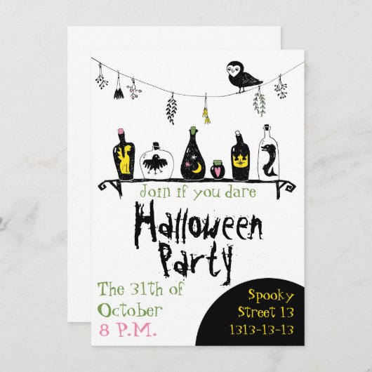 Cute girly tiener Halloween party-uitnodiging Kaart (Voorkant / Achterkant)