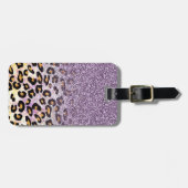 Cute girly trendy paarse faux glitter leopard bagagelabel (Voorkant horizontaal)