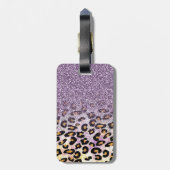 Cute girly trendy paarse faux glitter leopard bagagelabel (Achterkant verticaal)
