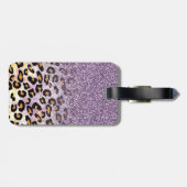 Cute girly trendy paarse faux glitter leopard bagagelabel (Achterkant horizontaal)