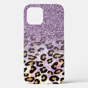 Cute girly trendy paarse faux glitter leopard Case-Mate iPhone case