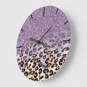 Cute girly trendy paarse faux glitter leopard grote klok (Hoek)