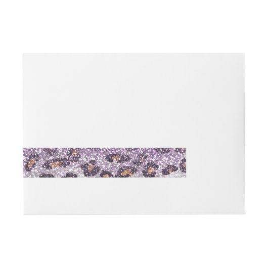 Cute girly trendy paarse faux glitter leopard omwikkelbaar adreslabel (Voorkant)