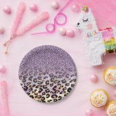 Cute girly trendy paarse faux glitter leopard papieren bordje (Feest)