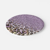Cute girly trendy paarse faux glitter leopard papieren bordje (Gekanteld)