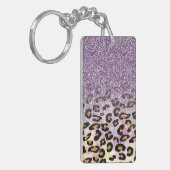 Cute girly trendy paarse faux glitter leopard sleutelhanger (Voorkant Links)