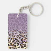 Cute girly trendy paarse faux glitter leopard sleutelhanger (achterkant)