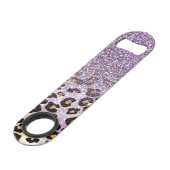 Cute girly trendy paarse faux glitter leopard speed flessenopener (Voorkant Gekanteld)