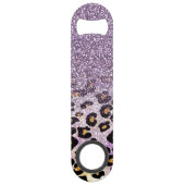 Cute girly trendy paarse faux glitter leopard speed flessenopener (Voorkant)