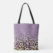 Cute girly trendy paarse faux glitter leopard tote bag (Achterkant)