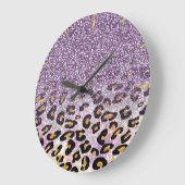 Cute girly trendy purple faux glitter leopard grote klok (Hoek)