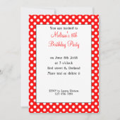 Cute Girly Trendy Red White polka dots Bday Invite Kaart (Voorkant)